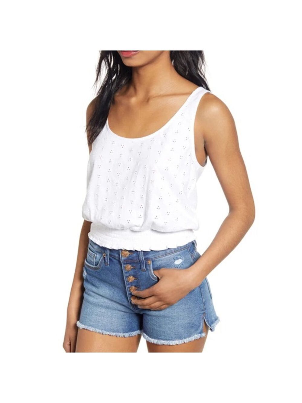 BP. White Eyelet Feminine Tank Top L